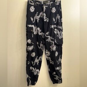 Black Dragon Print Cargo Jogger Pants Womens Size M Streetwear